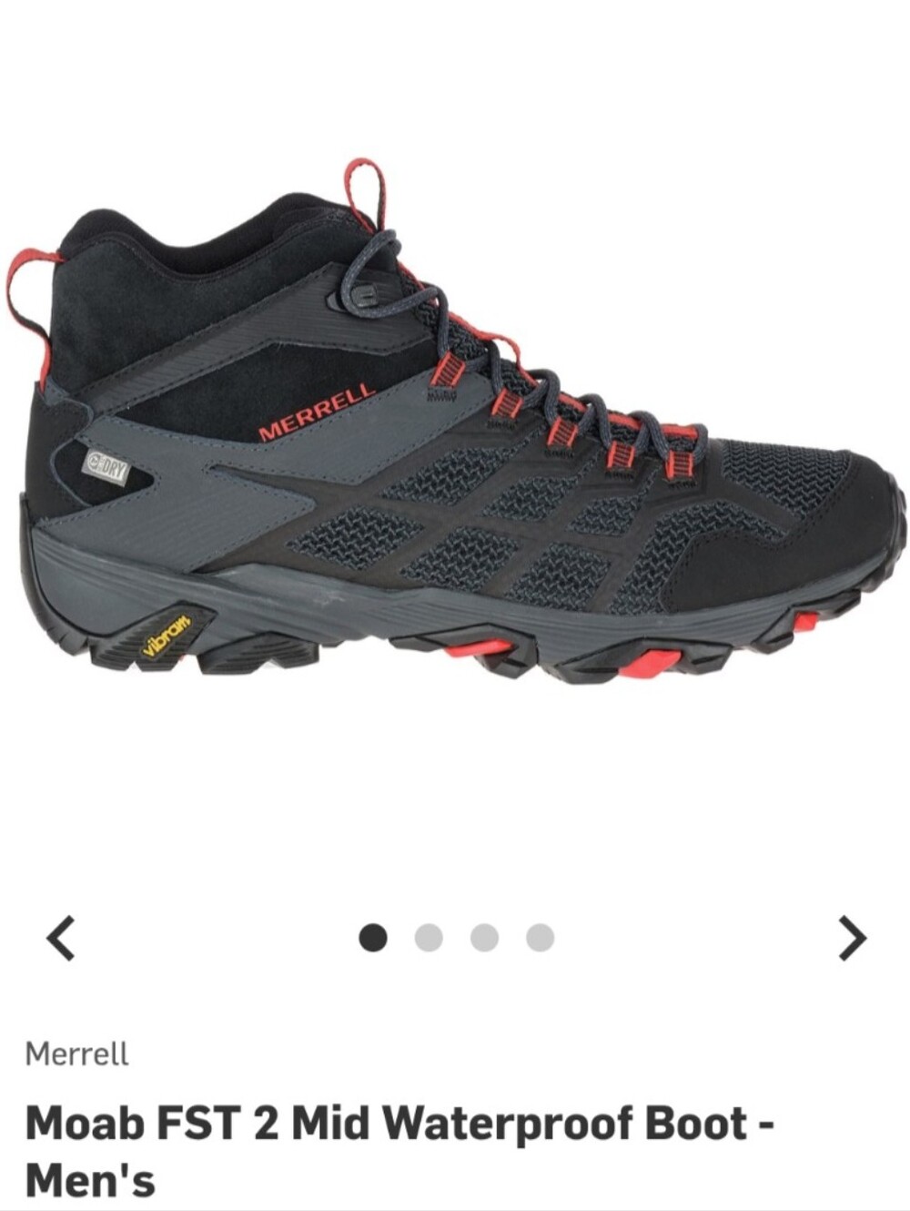 Merrell Black, Graphite, & Red Mid-Height Waterproof Hiking Boot Size 10